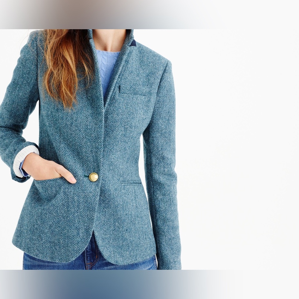 J.Crew Wool Luxury Moon Campbell British Herringbone Tweed Gold Button Jacket - Picture 3 of 17